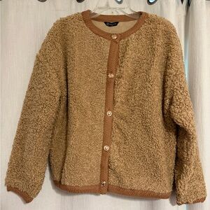 Cozy Brown Camel Teddy Button-Front Jacket Women XLarge